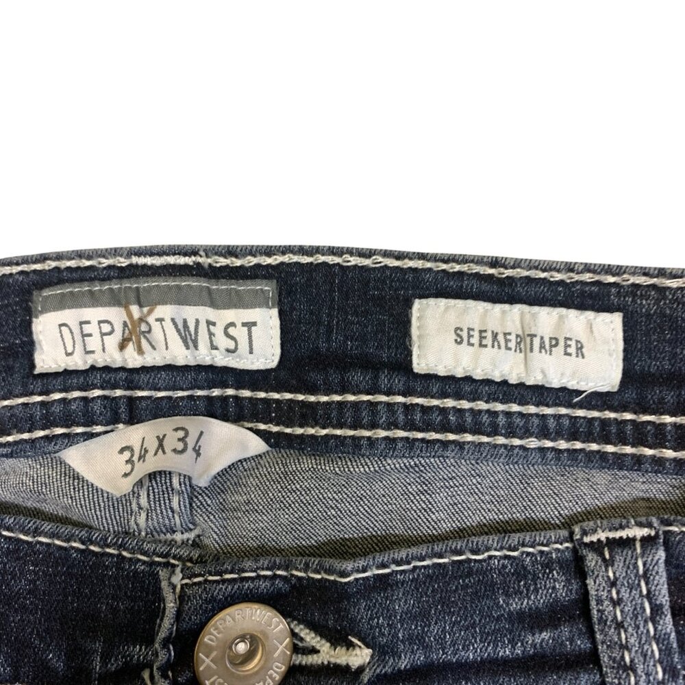 NEW Deperwest Mens 34x34 Seeker‎ Taper Jeans Blue Distressed Denim Stretch - Picture 12 of 16